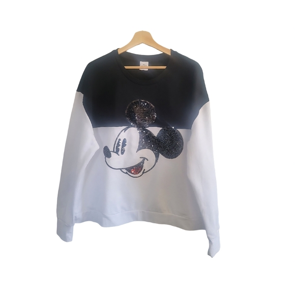 Disney Sweaters - DISNEY Mickey Mouse Sequin Graphic Colorblock Sweatshirt Womens Size 2X